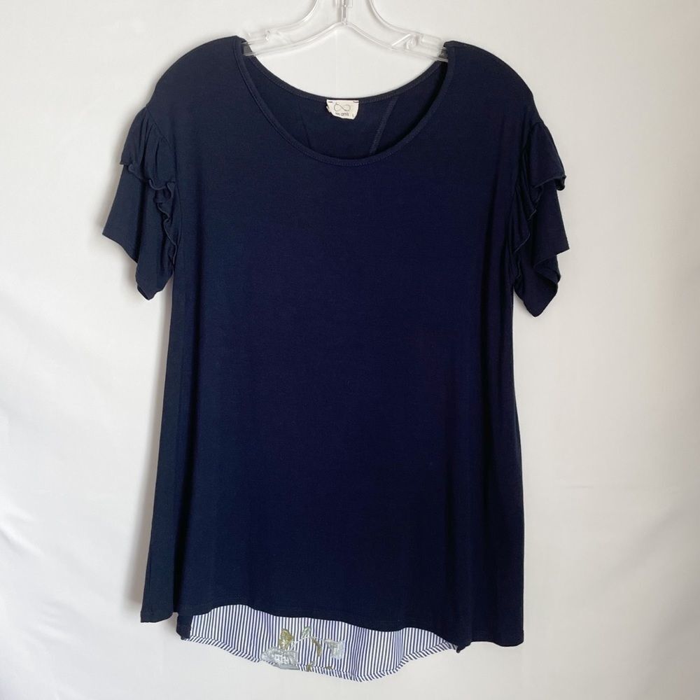 🟢Les Amis Blue A Line Top Embroidered Back Size L